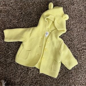 Bright yellow cardigan sweater